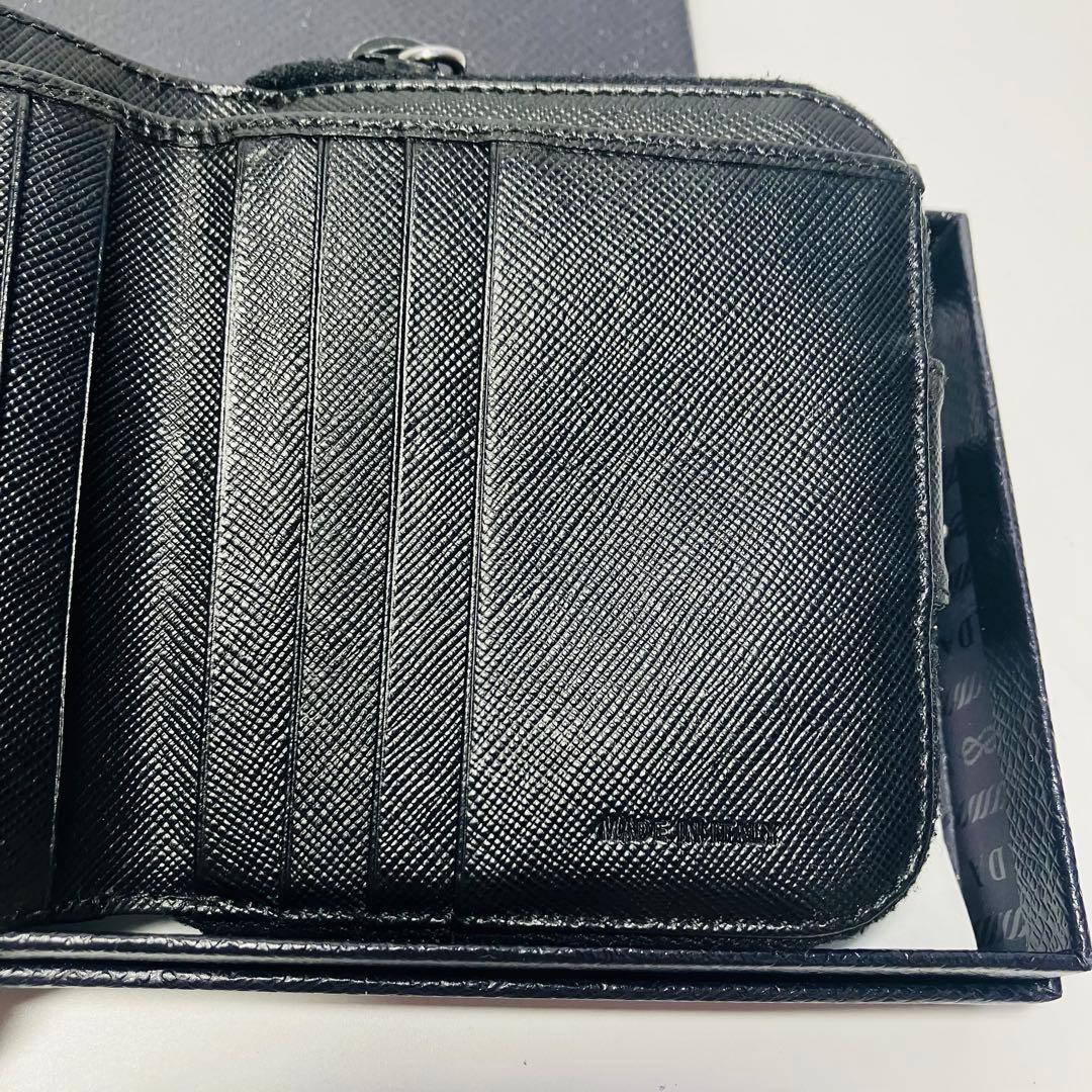 極美品　PRADA 黒 コンパクトウォレット　 サフィアーノレザーシルバー金具