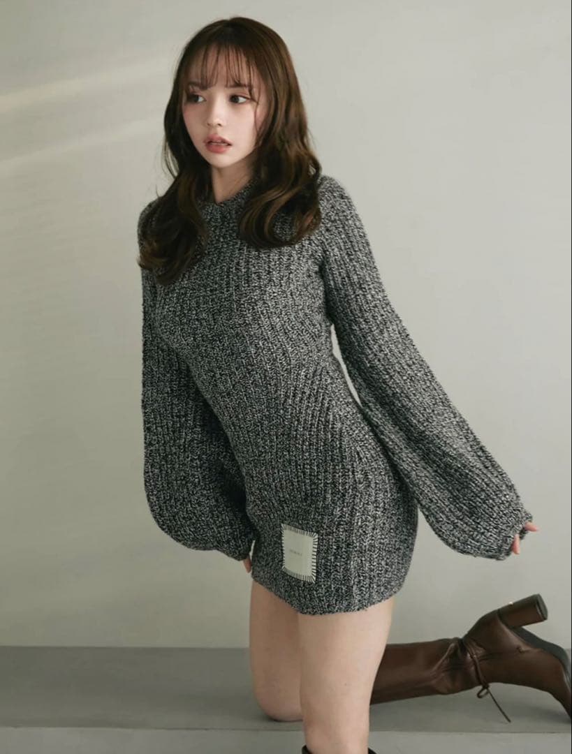 トップス andmary Mel knit mini dress black