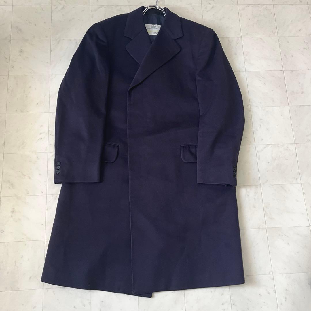 アクアスキュータム カシミヤ100% チェスターコート ネイビー メンズXL相当