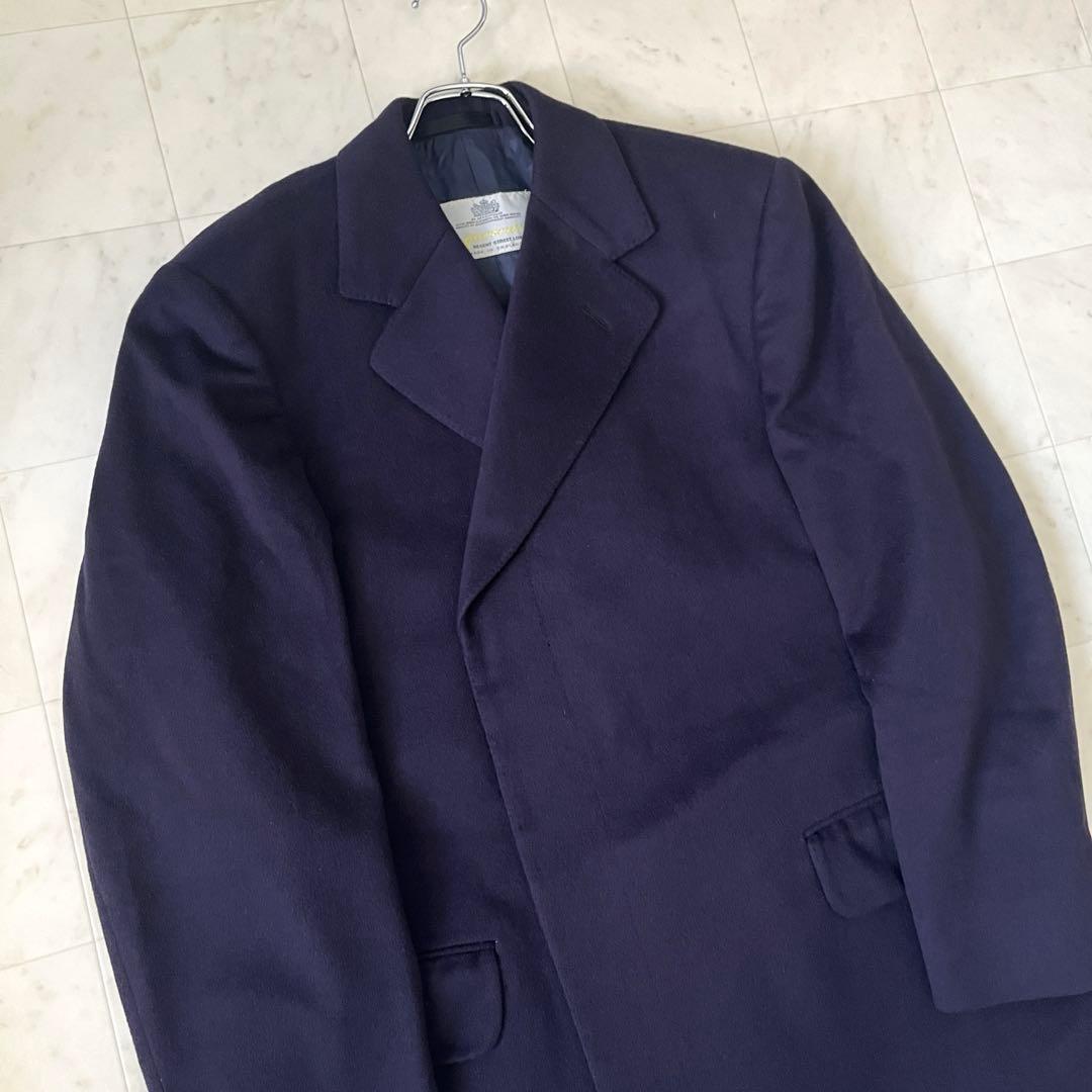 アクアスキュータム カシミヤ100% チェスターコート ネイビー メンズXL相当