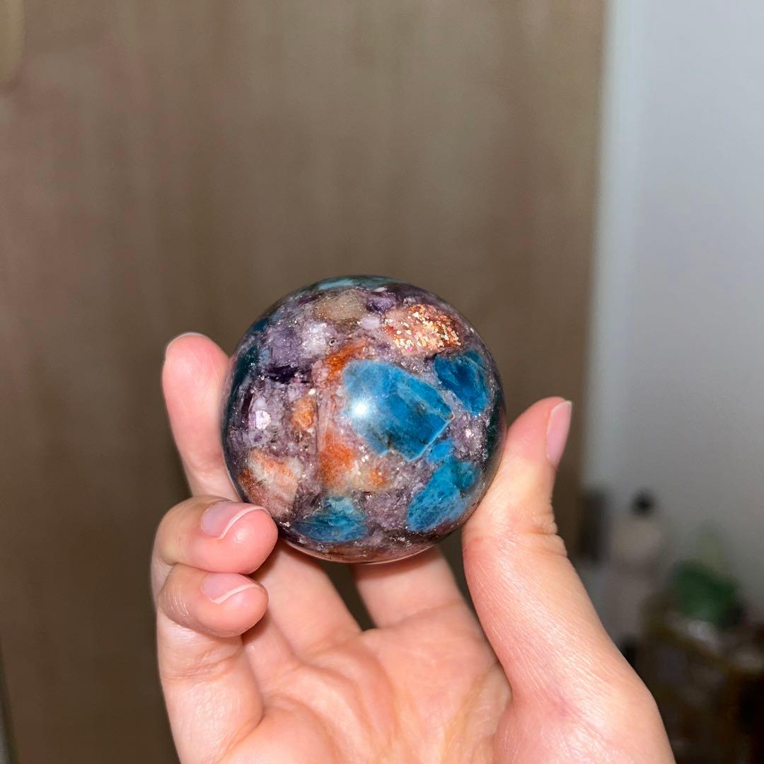 49.4ミリ レア レピドライト サンストーン アパタイト共生 スフィア 天然石