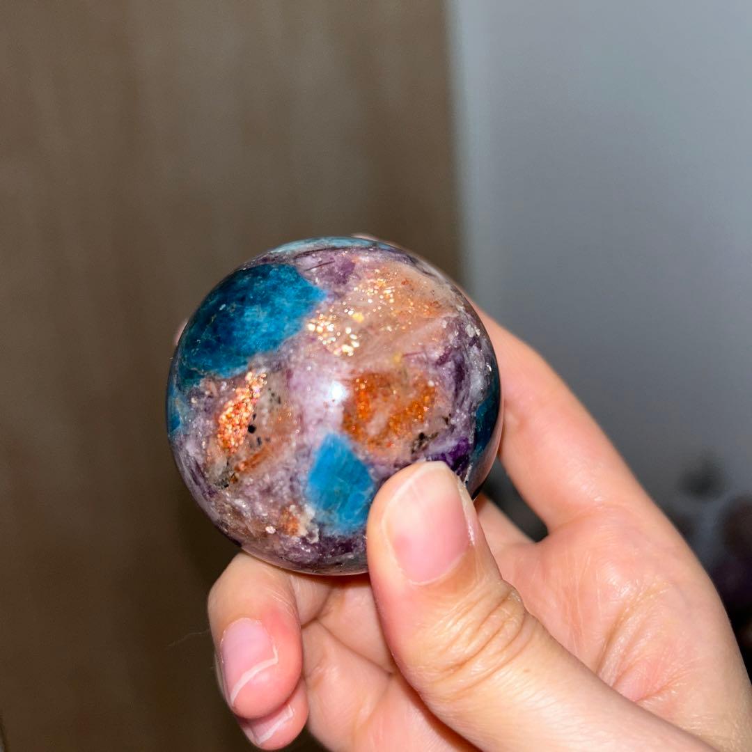 49.4ミリ レア レピドライト サンストーン アパタイト共生 スフィア 天然石