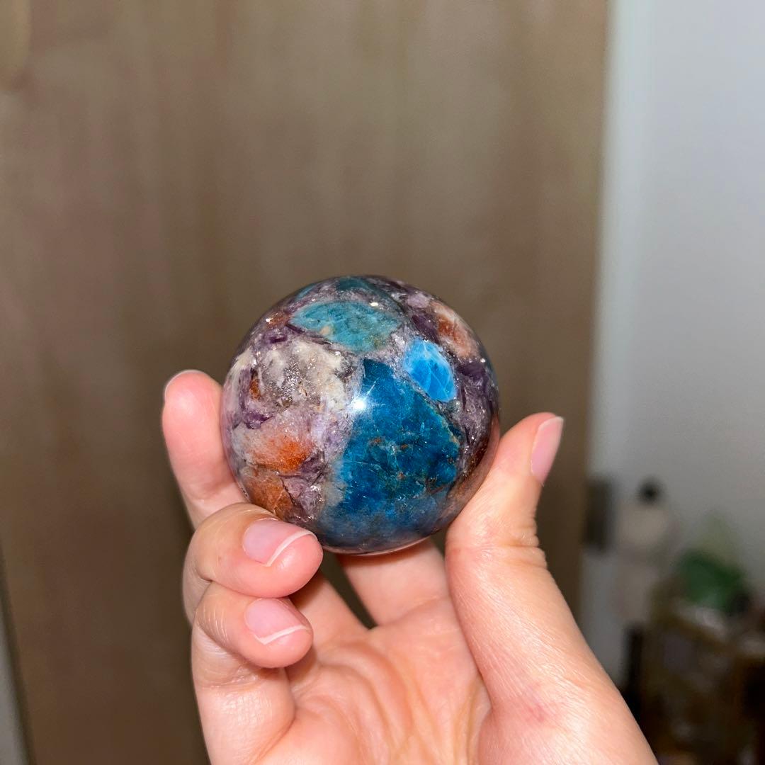 49.4ミリ レア レピドライト サンストーン アパタイト共生 スフィア 天然石