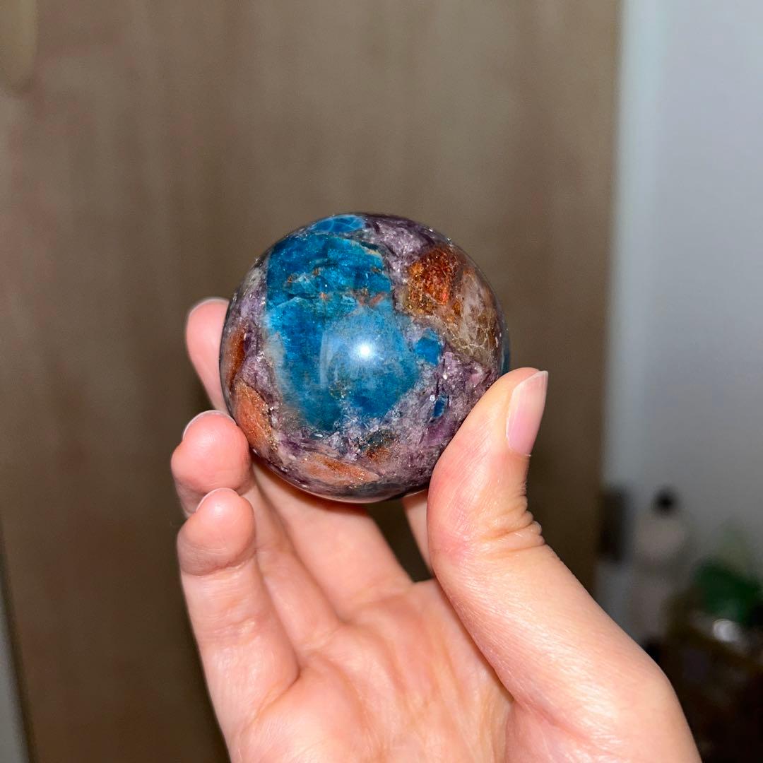 49.4ミリ レア レピドライト サンストーン アパタイト共生 スフィア 天然石