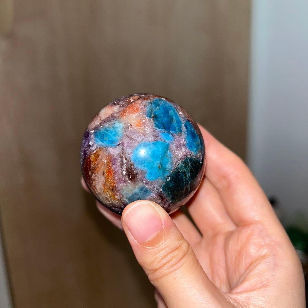 49.4ミリ レア レピドライト サンストーン アパタイト共生 スフィア 天然石