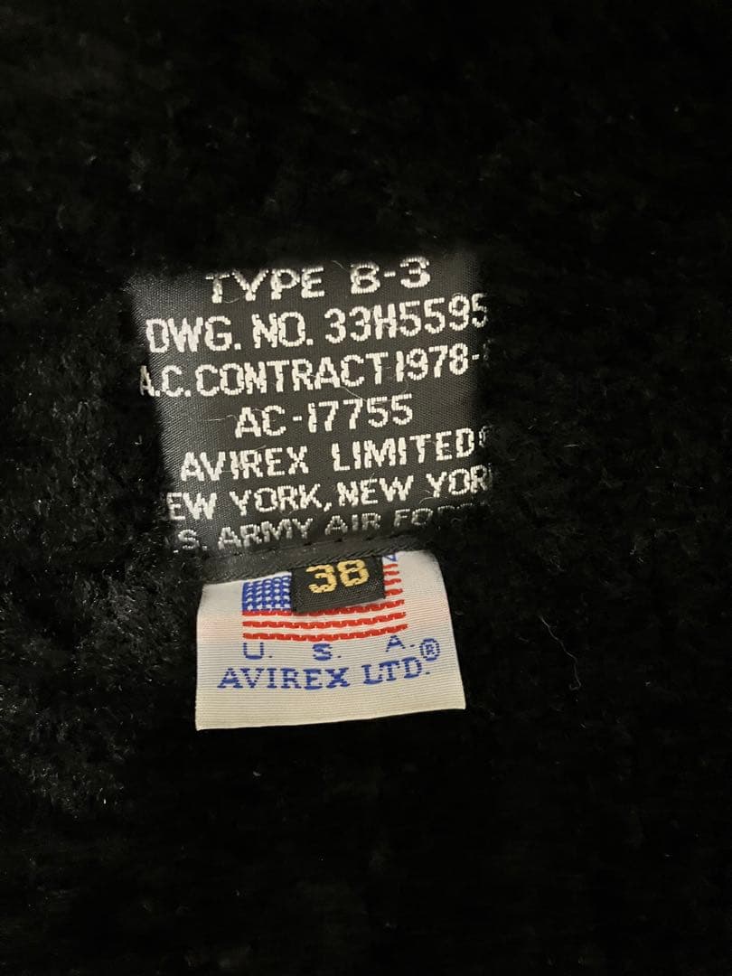 美品　AVIREX　B3 ムートンレザージャケット サイズ38 黒