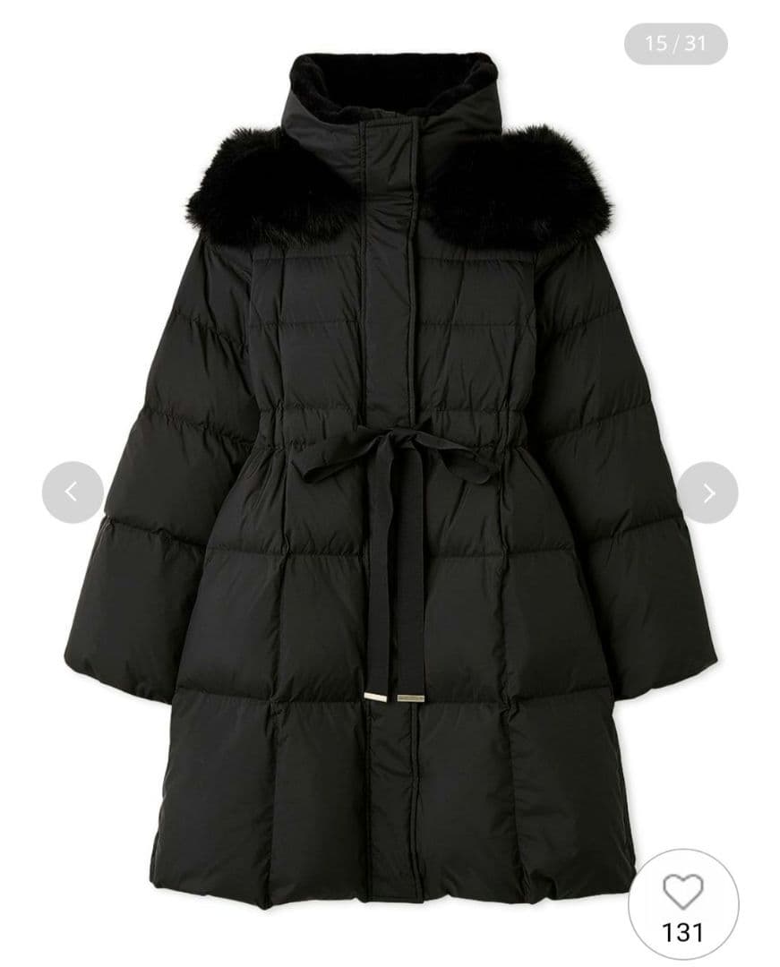 新品タグ付　フードファーロングダウンコート　黒　FRAY I.D