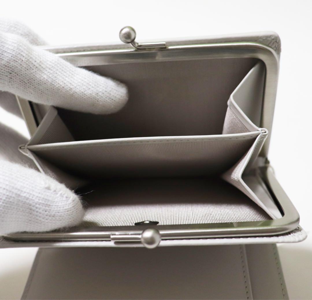 《アニエスベー》箱付新品 型押しレザー がま口2つ折り財布 口金 ウォレット