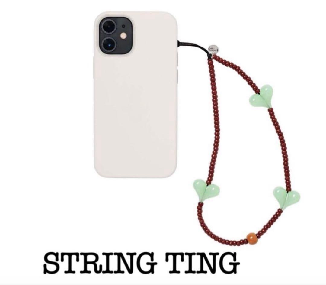 STRING TING BROWN SUEDE ハートビーズ スマホストラップ