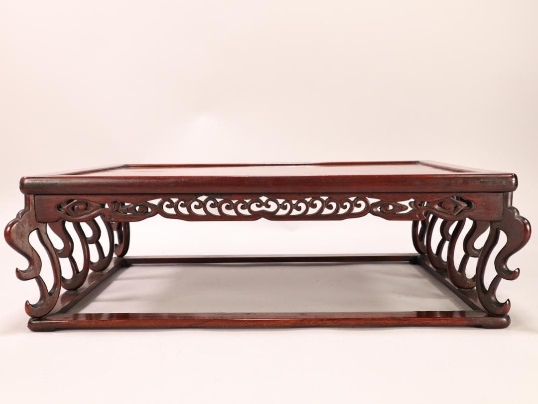 BK433　時代唐木　雲状八足　平卓　花台　香炉台　飾台　床飾　透彫り