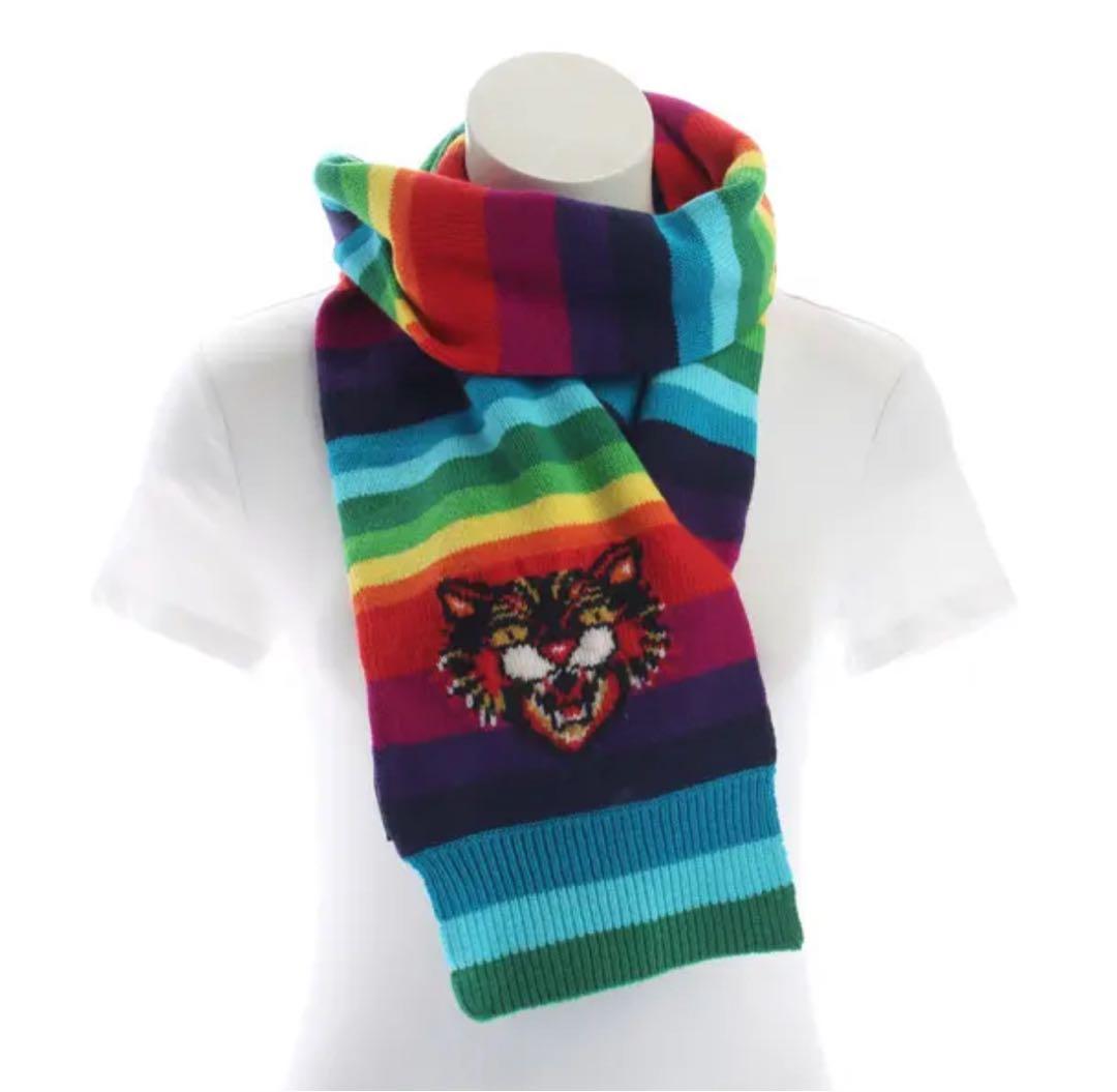 【美品】GUCCI ANGRY CAT レインボー マフラー