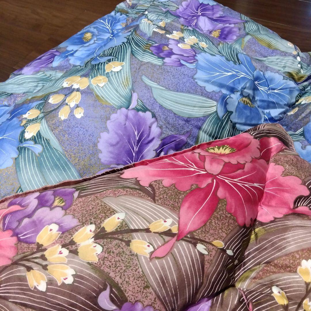 羽毛掛け布団 2枚合わせシングル 花柄 ブルー＆レッド 2枚セット 日本製②