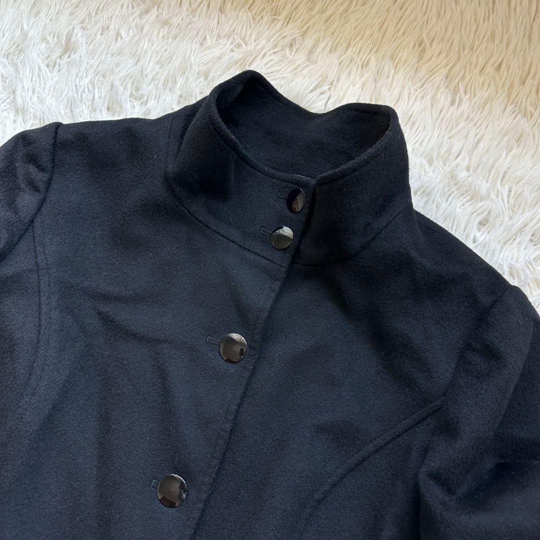 組曲　カシミヤ100%ロングコート　スタンドカラー　黒　ブラック　大きいサイズ