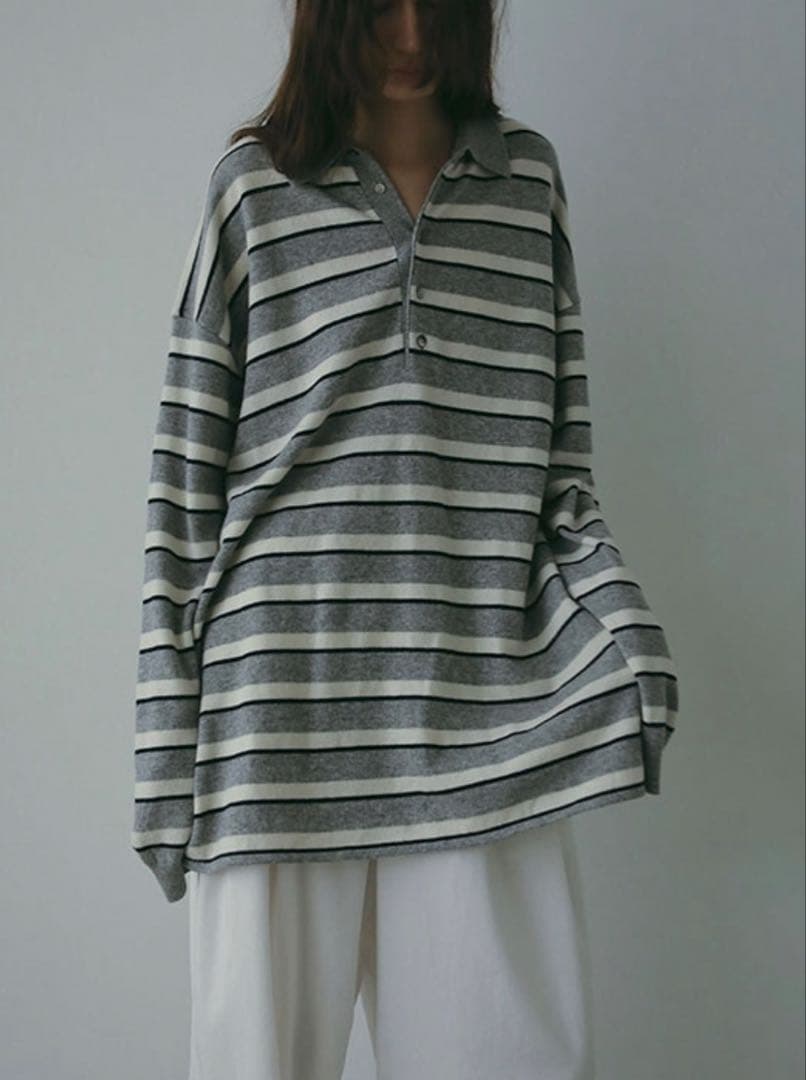 完売商品　ETRETOKYO マルチボーダーニットポロ グレー