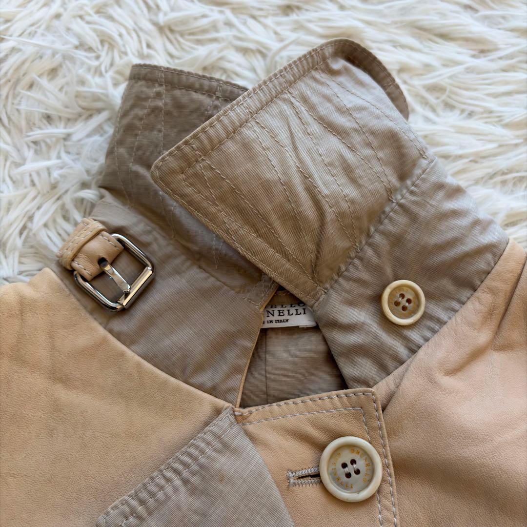 ブルネロクチネリ 羊革 レザー ハーフコート ジャケット LL キャメル