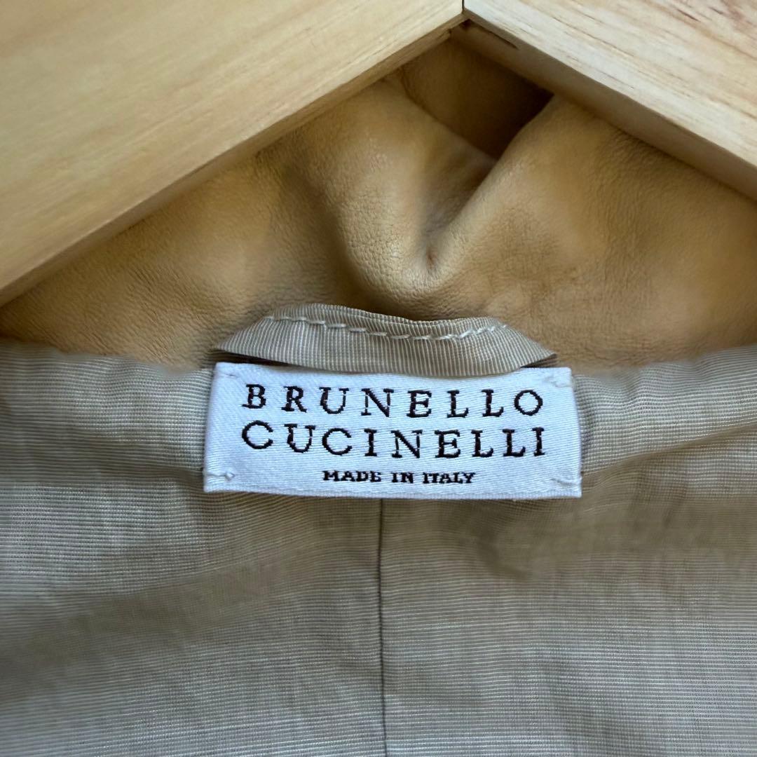 ブルネロクチネリ 羊革 レザー ハーフコート ジャケット LL キャメル