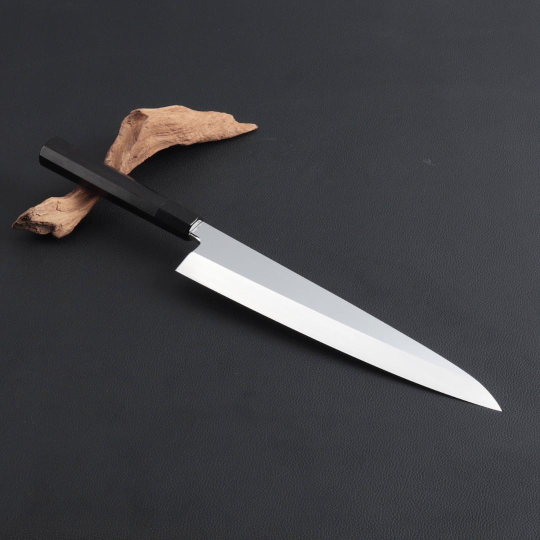 8507 鏡面仕上げ 身卸し・舟行 9寸 刃は究極の切れ味 黒檀黒水牛角八角柄