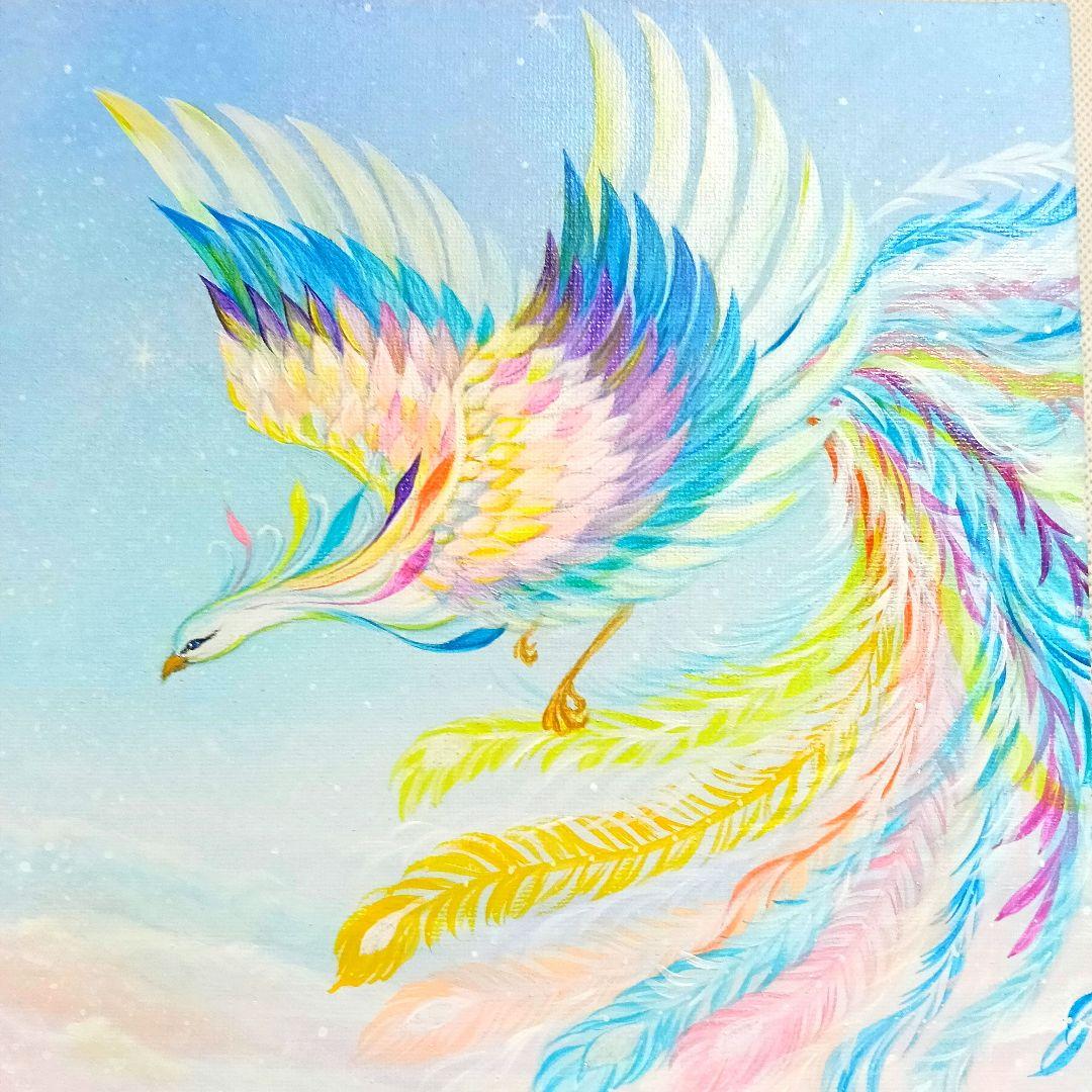 No.530 F3キャンバス　鳳凰　富士山　アクリル画　原画　開運絵画