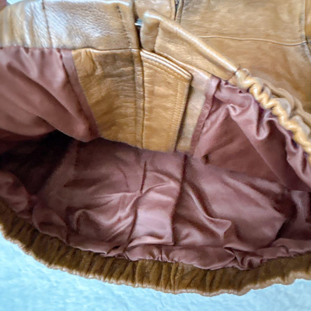 【希少】ヴィンテージ レザーフライトジャケット 牛革 ボア襟 キャメル　M