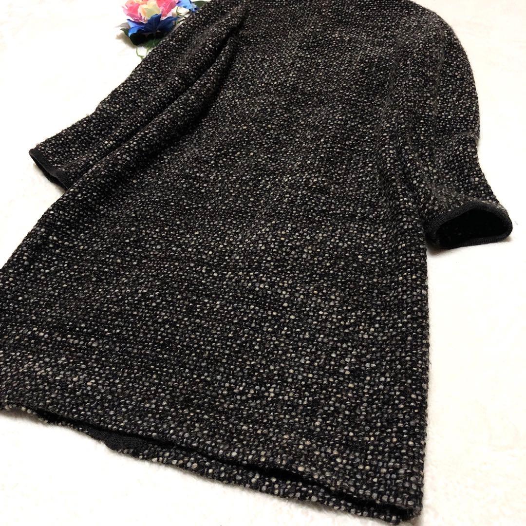 ⭕️美品　白タグ　マックスマーラ　ロングコート　ミンクファー　ツイード　ブラック系