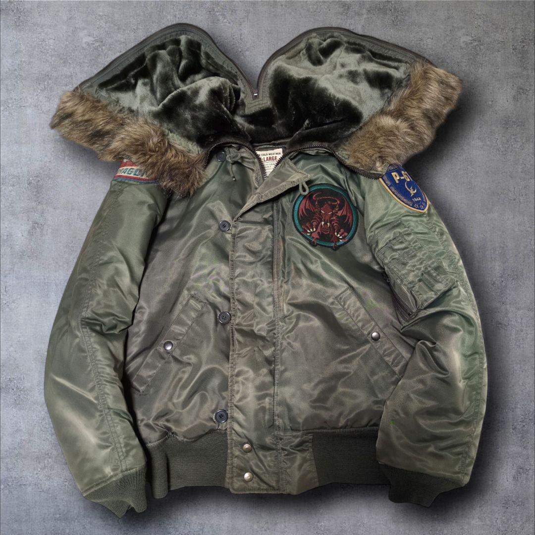 希少モデル✨AVIREX N-2B RED DRAGON ワッペン L カーキ