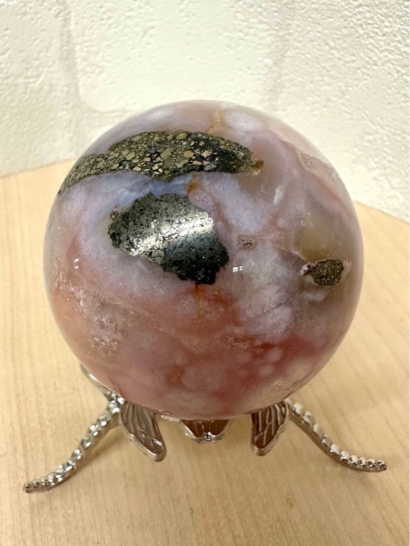 ピンクアメジスト　水晶　パイライト入　スフィア