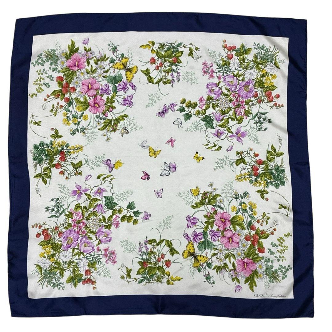 極美品✨GUCCI グッチ シルク イタリア 花柄 ロゴ 大判スカーフ ストール