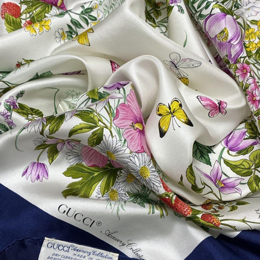 極美品✨GUCCI グッチ シルク イタリア 花柄 ロゴ 大判スカーフ ストール