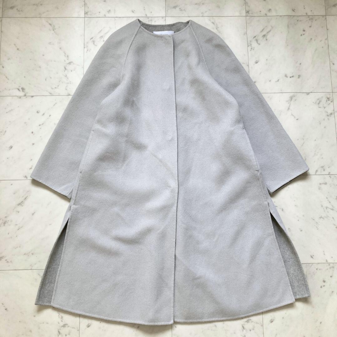 美品　アドーア　カシミヤ入り2トーンコート　ノーカラー　38 グレー
