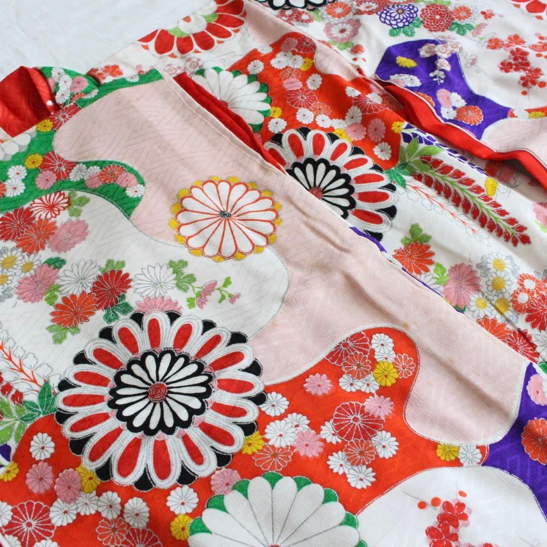 七五三 7歳 女の子 子供 アンティーク ピンク 正絹 着物 帯 セット