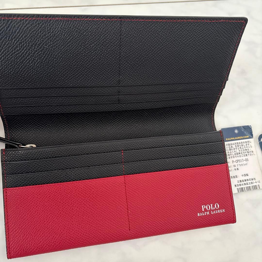 ポロ ラルフローレン 長財布 財布 メンズ コントラストレザー　エンボス　新品