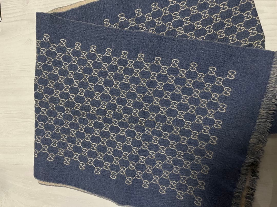 GUCCI GGパターン マフラー ベージュ/ネイビー
