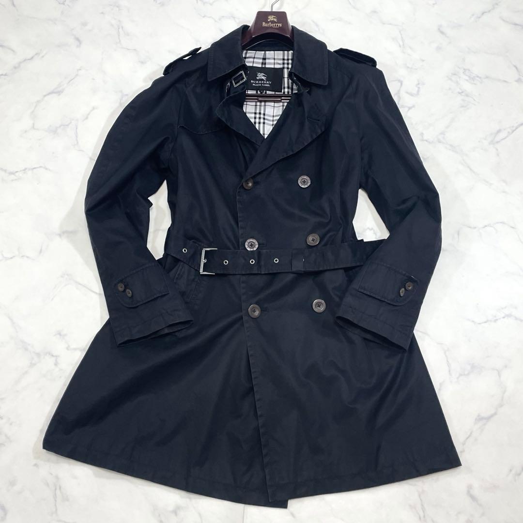 バーバリーブラックレーベル トレンチコート ノバチェック ベルト 黒 Lサイズ