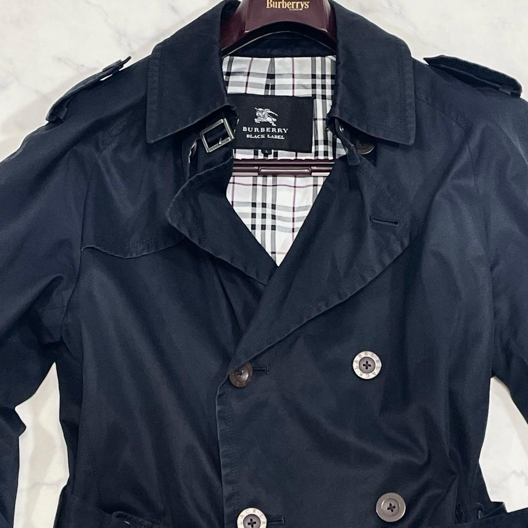 バーバリーブラックレーベル トレンチコート ノバチェック ベルト 黒 Lサイズ