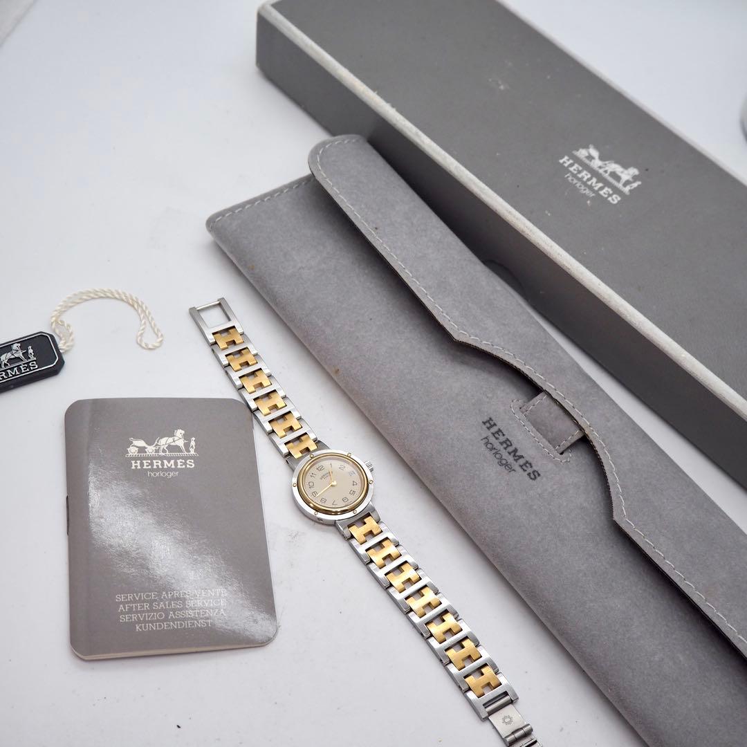 73 稼働 HERMES 時計　クリッパー　箱付き　レディース　デイト コンビ