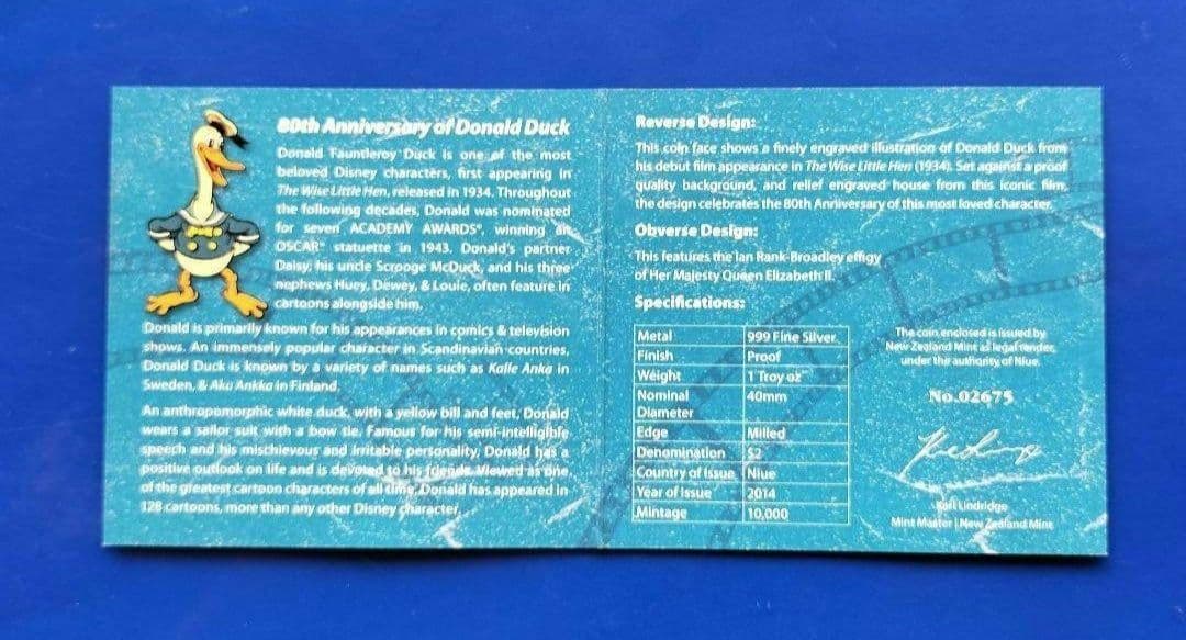 ドナルドダック80周年記念銀貨（2014年ニウエ）
