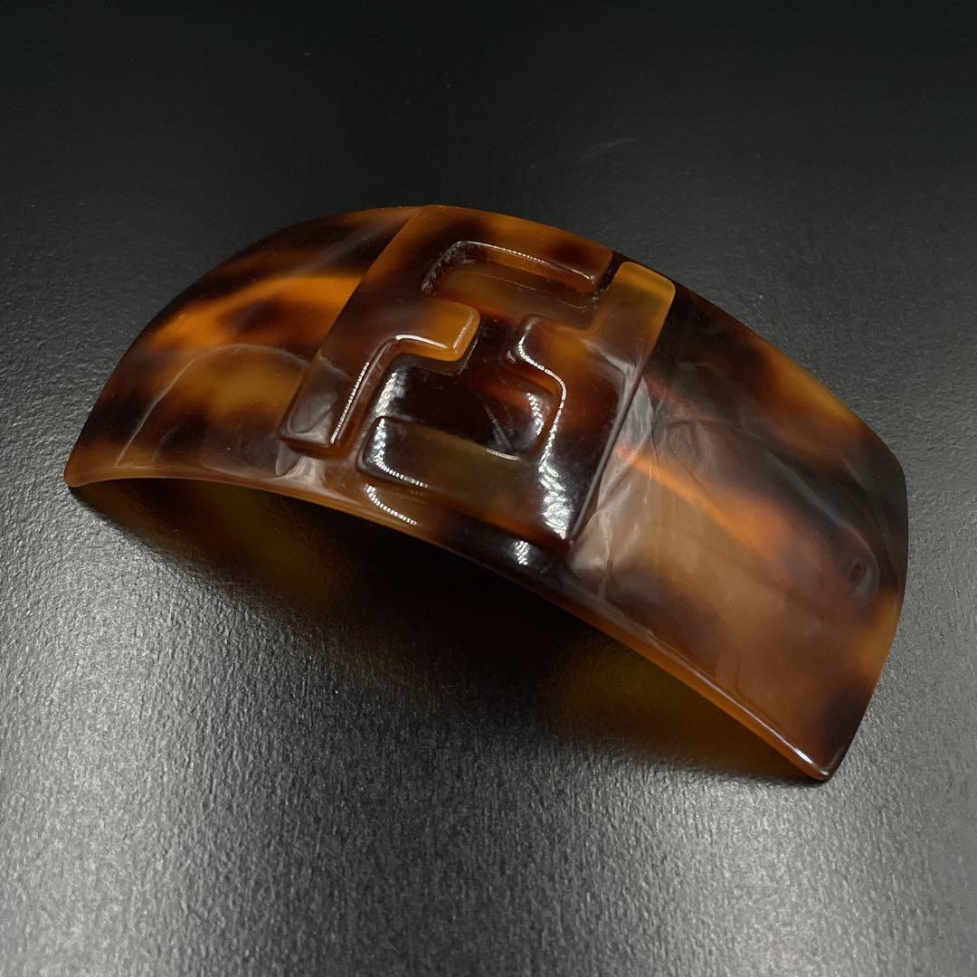 オールド　フェンディ　バレッタ　FFロゴ　べっ甲調　ヘアピン　髪留め　ブラウン