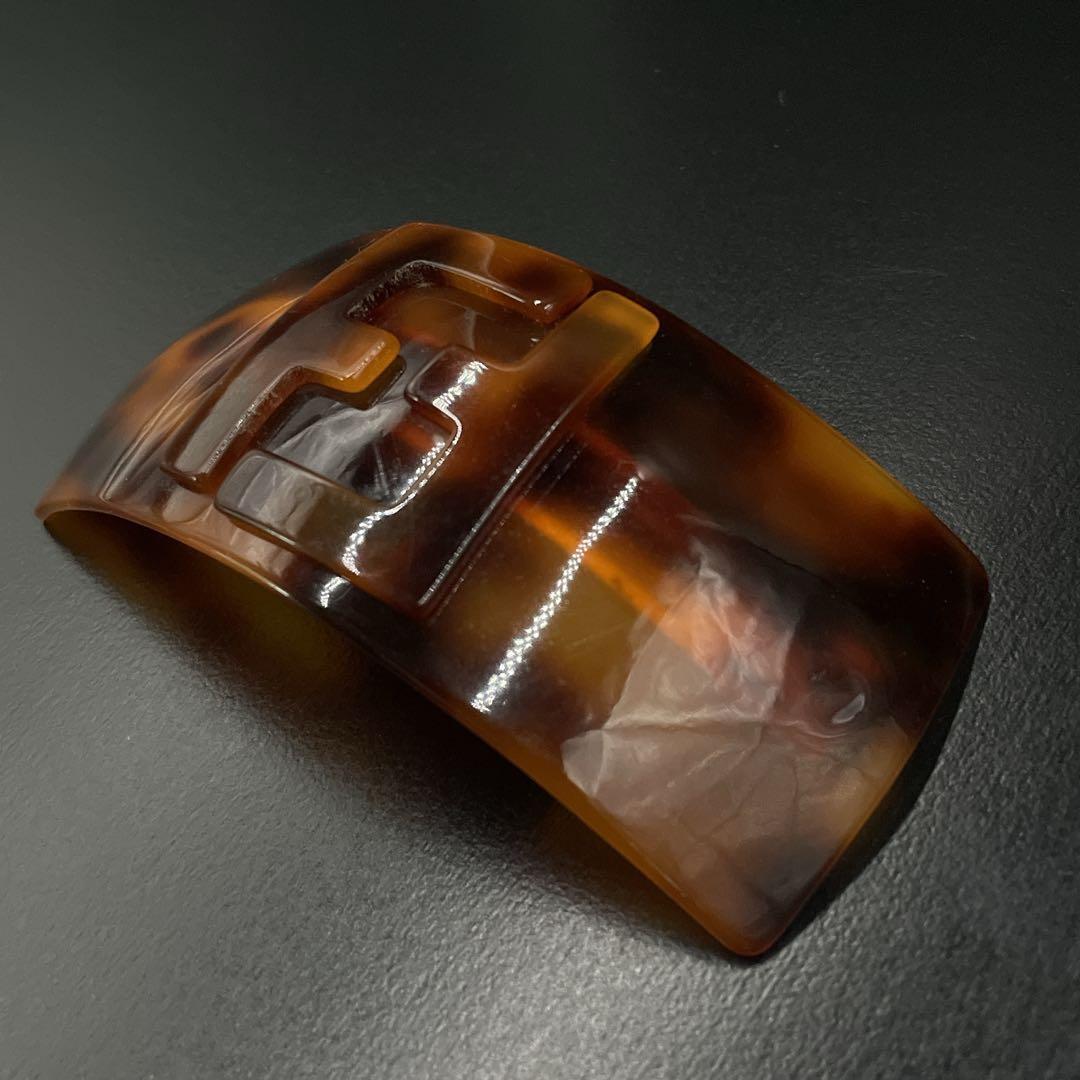 オールド　フェンディ　バレッタ　FFロゴ　べっ甲調　ヘアピン　髪留め　ブラウン