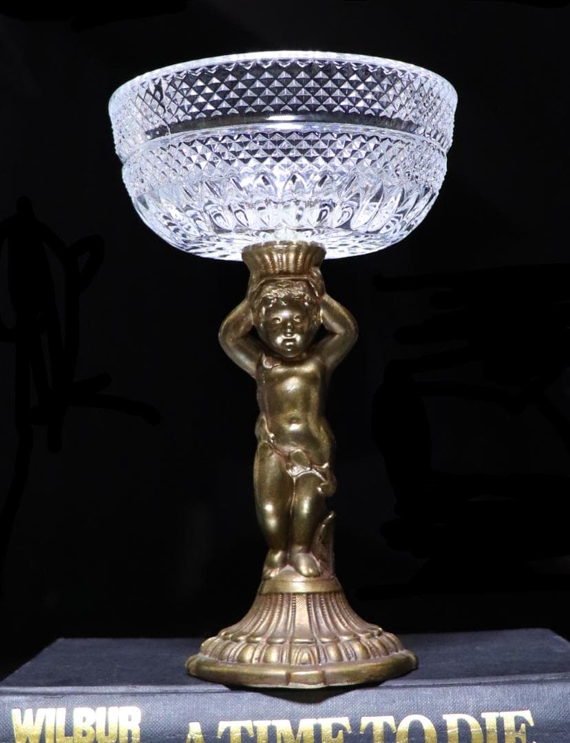 オールド・バカラ ブロンズ台座 天使の子供 切子大型コンポート ディアマン