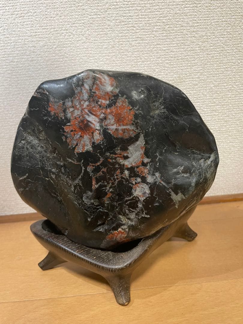 鑑賞石　菊花石　台座付き