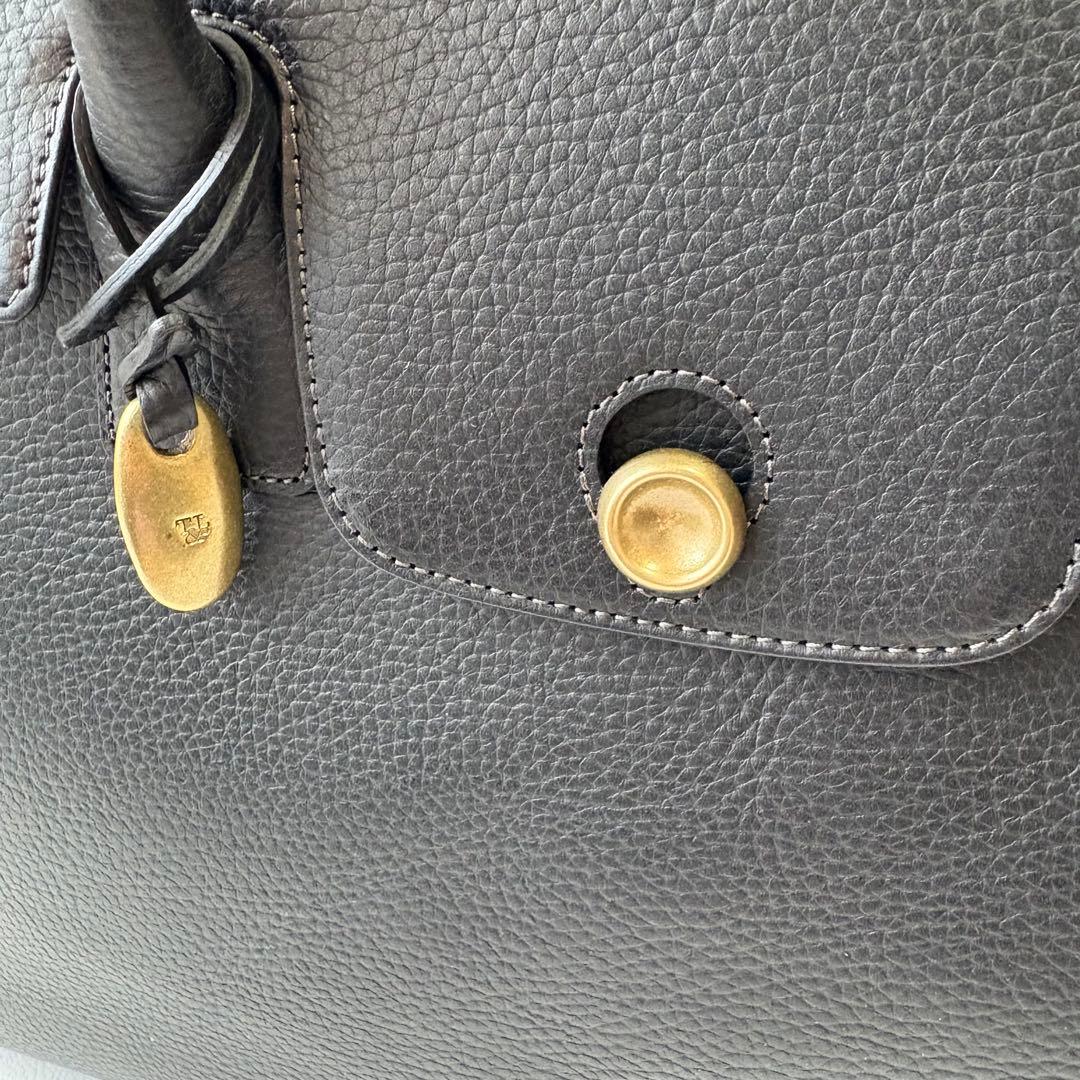 高級＊トフアンドロードストーン トートバッグ レザー フラップ 黒 L シボ革