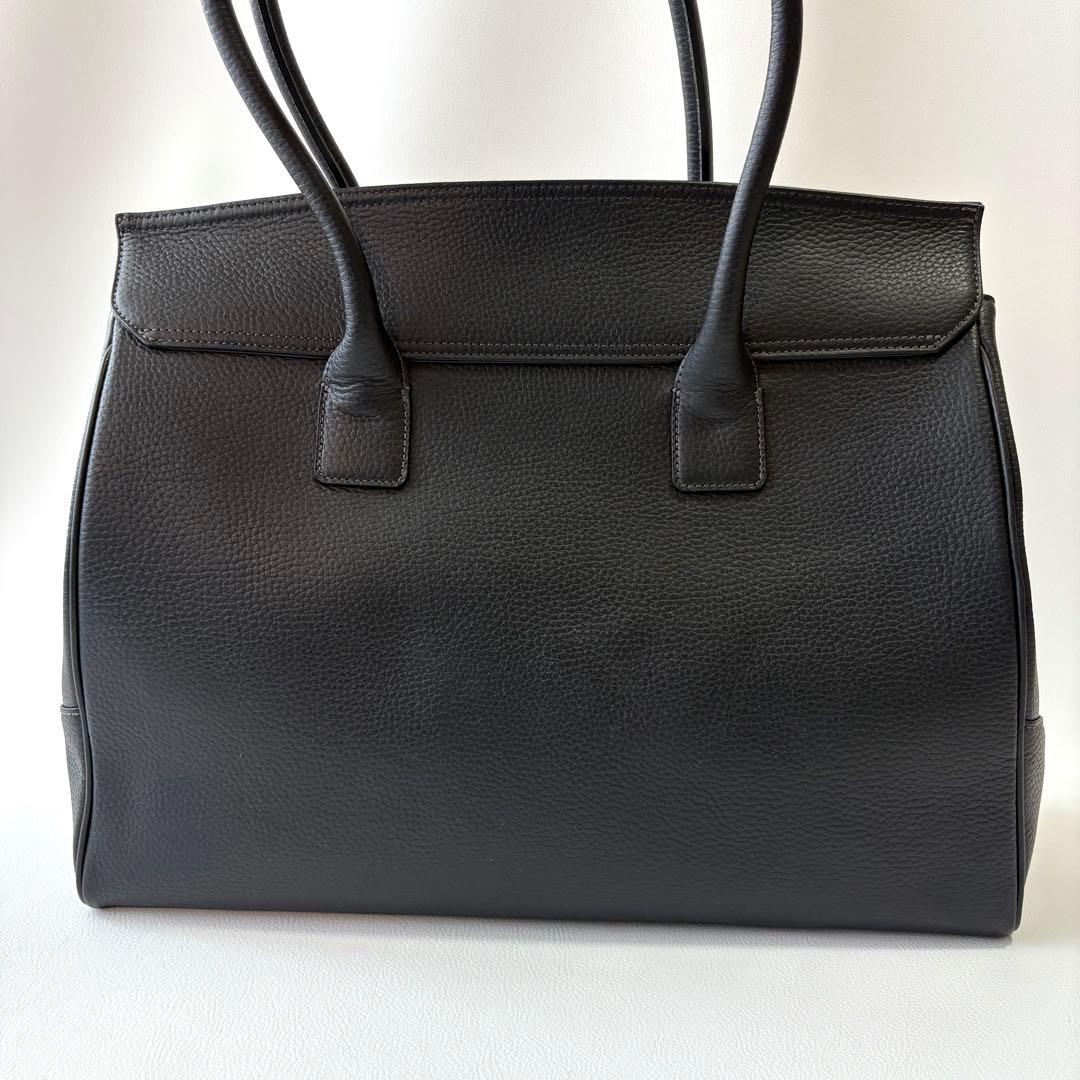 高級＊トフアンドロードストーン トートバッグ レザー フラップ 黒 L シボ革