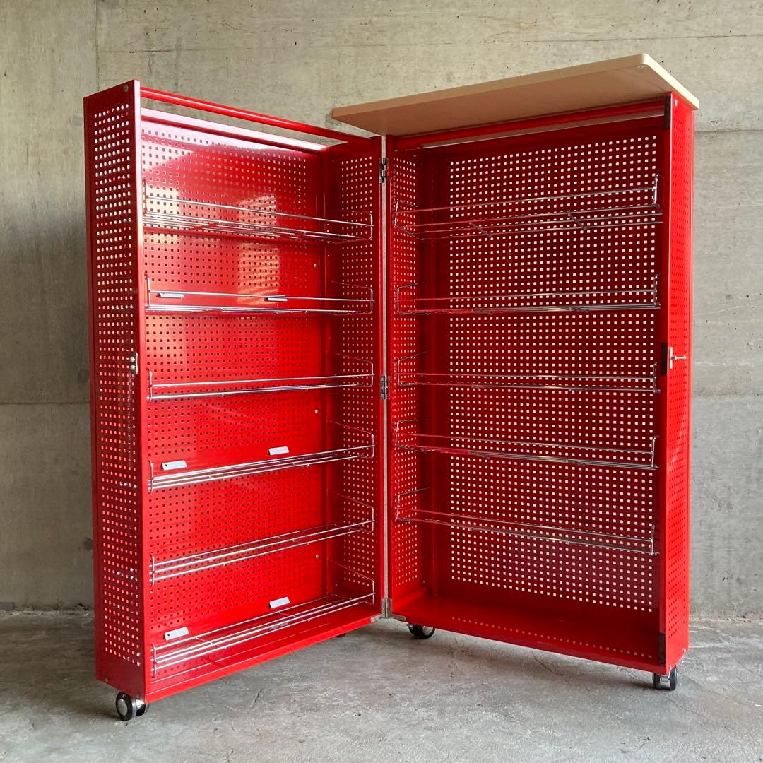 ラック シェルフ ワゴン 棚 開閉式 折り畳み キャスター付 赤色 ポップ 什器