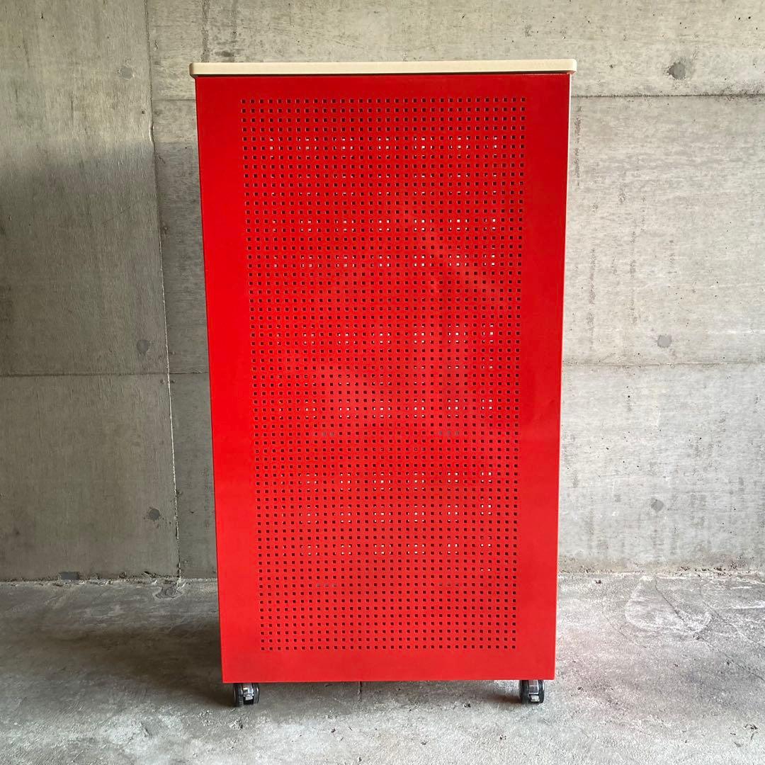 ラック シェルフ ワゴン 棚 開閉式 折り畳み キャスター付 赤色 ポップ 什器