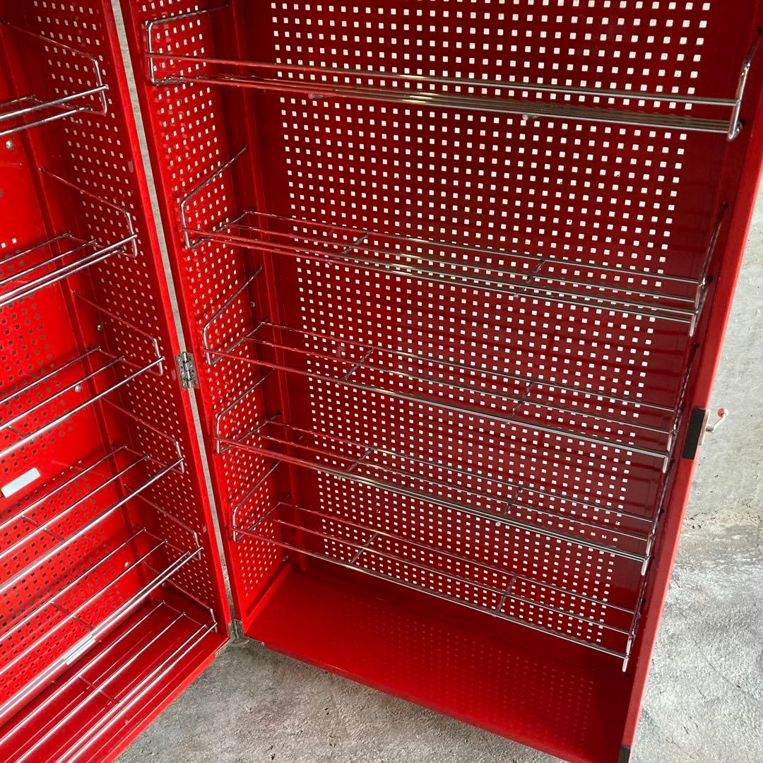 ラック シェルフ ワゴン 棚 開閉式 折り畳み キャスター付 赤色 ポップ 什器