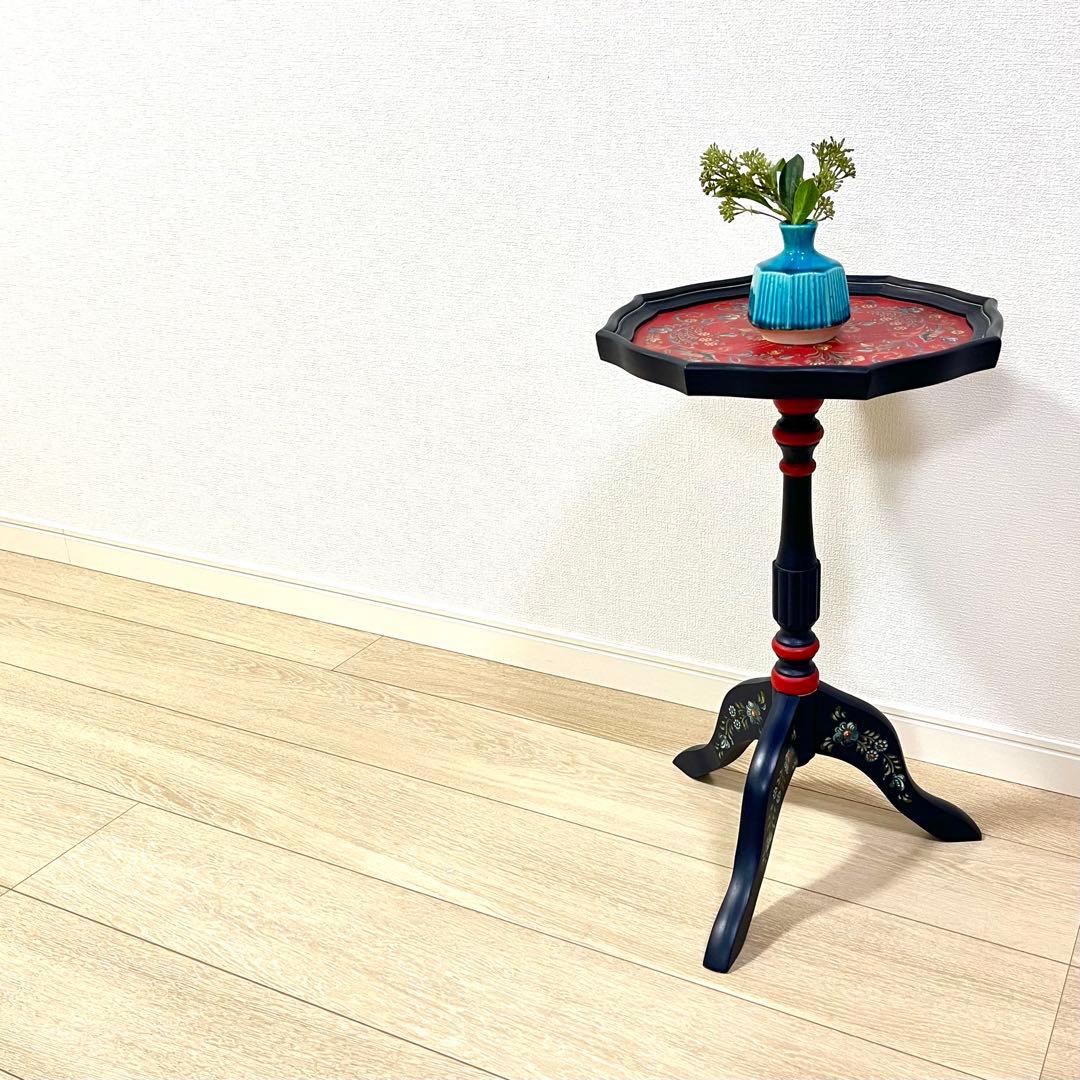 (つ47)トールペイント ワインテーブル 花台 サイドテーブル コーヒーテーブル