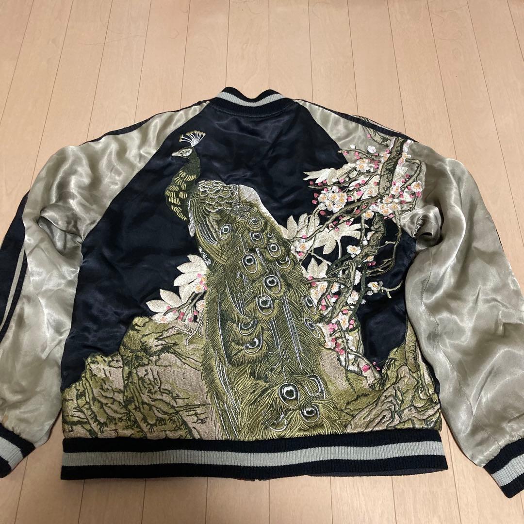 稀少 花旅楽団 総刺繍 和柄 リバーシブル スカジャン Sサイズ 孔雀