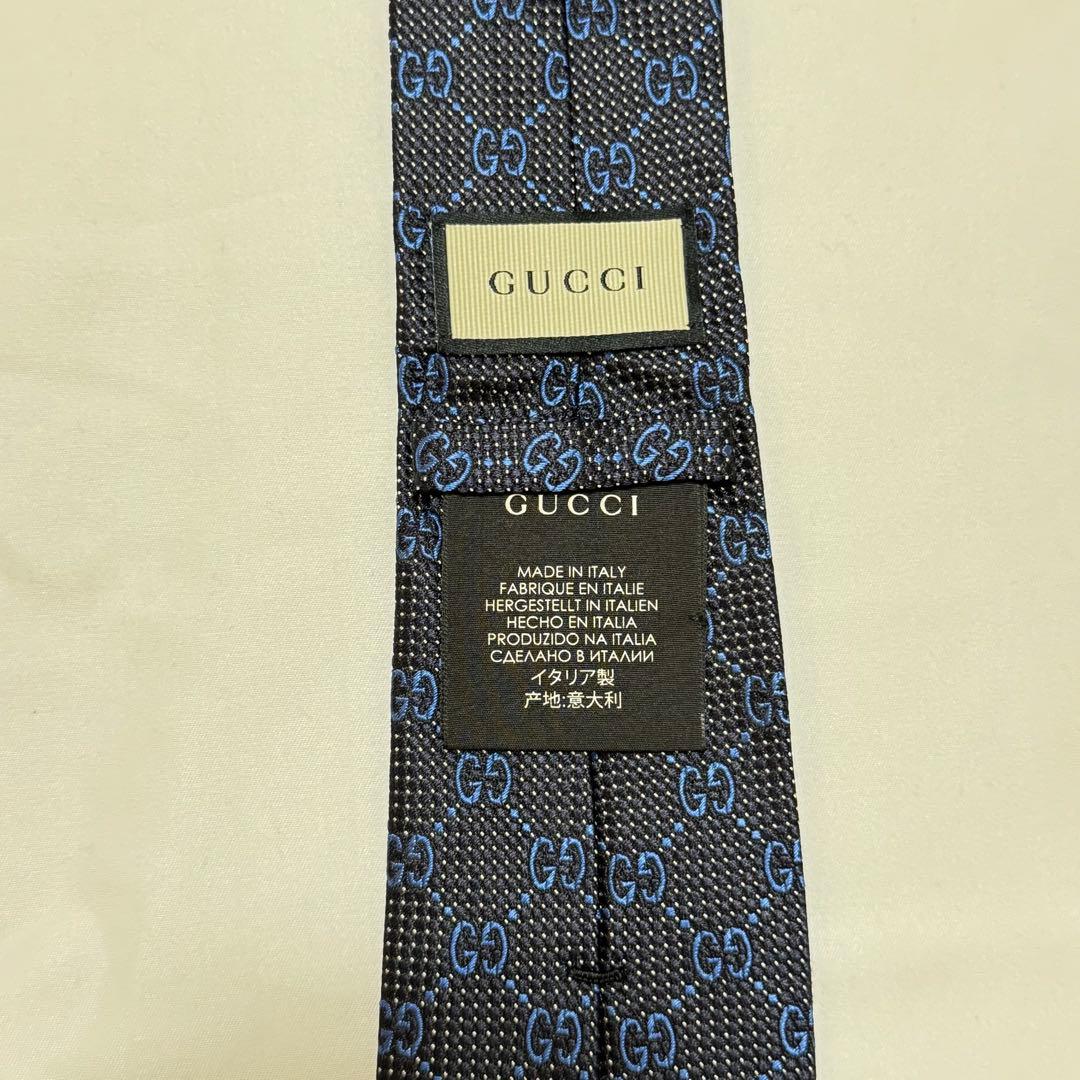 【美品】GUCCI シルク ネクタイ ブラック・ブルー GGパターン