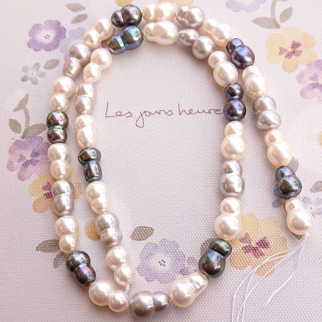 淡水双子パール　一連　ハンドメイド材料　加工不可