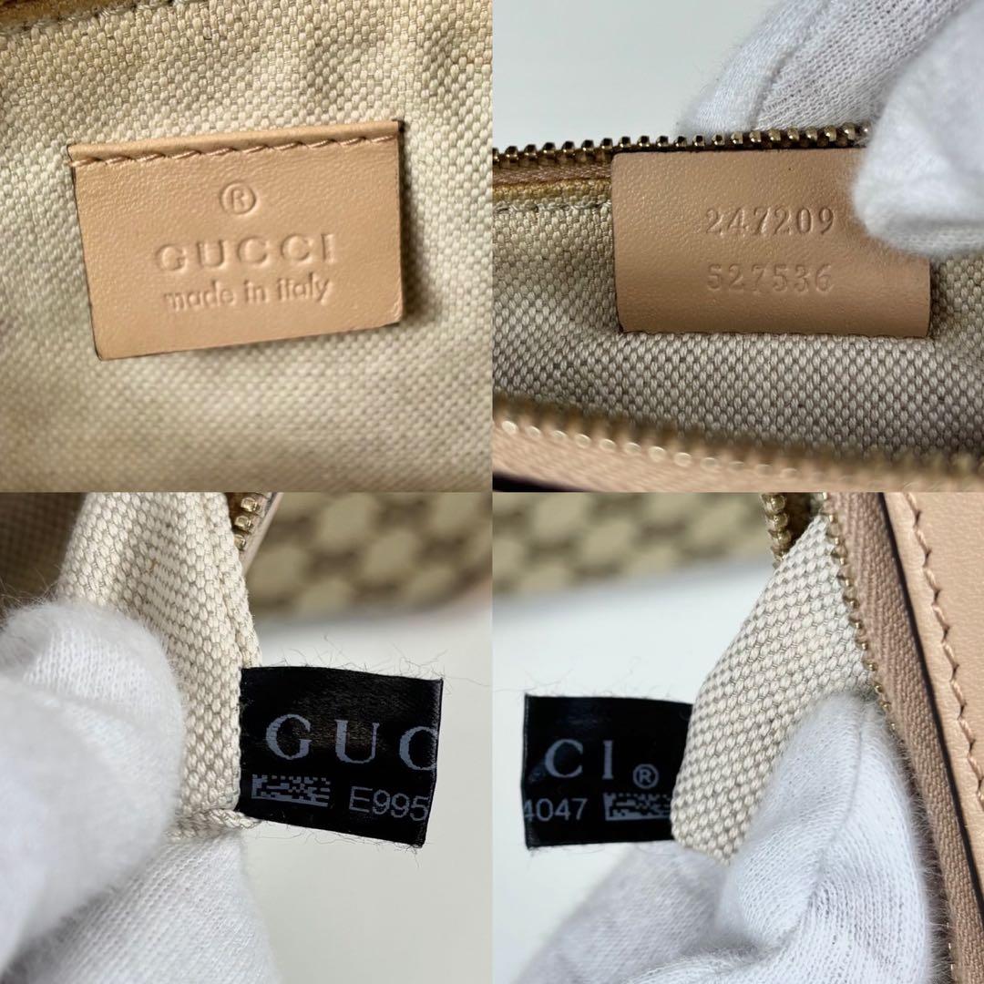 グッチ トートバッグ レザー×キャンバス A4可 肩掛け GG柄 ポーチ付